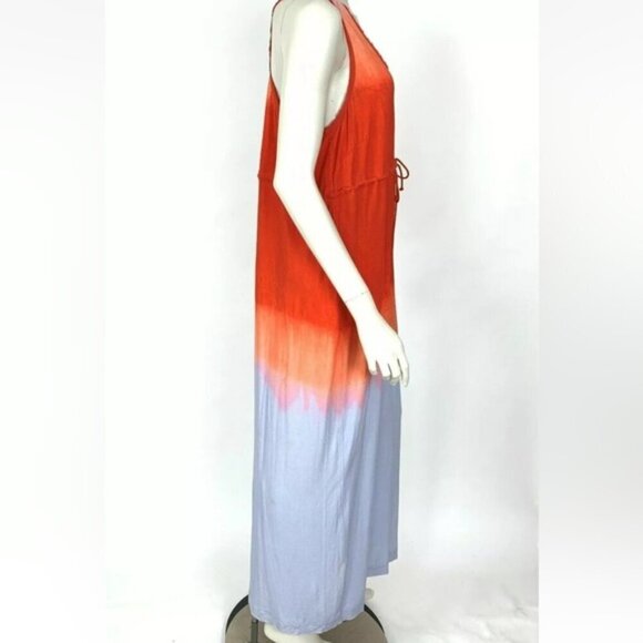 Nicole Miller Artelier Empire Maxi dress Orange Blue Racerback Stretch Women M - Picture 3 of 12
